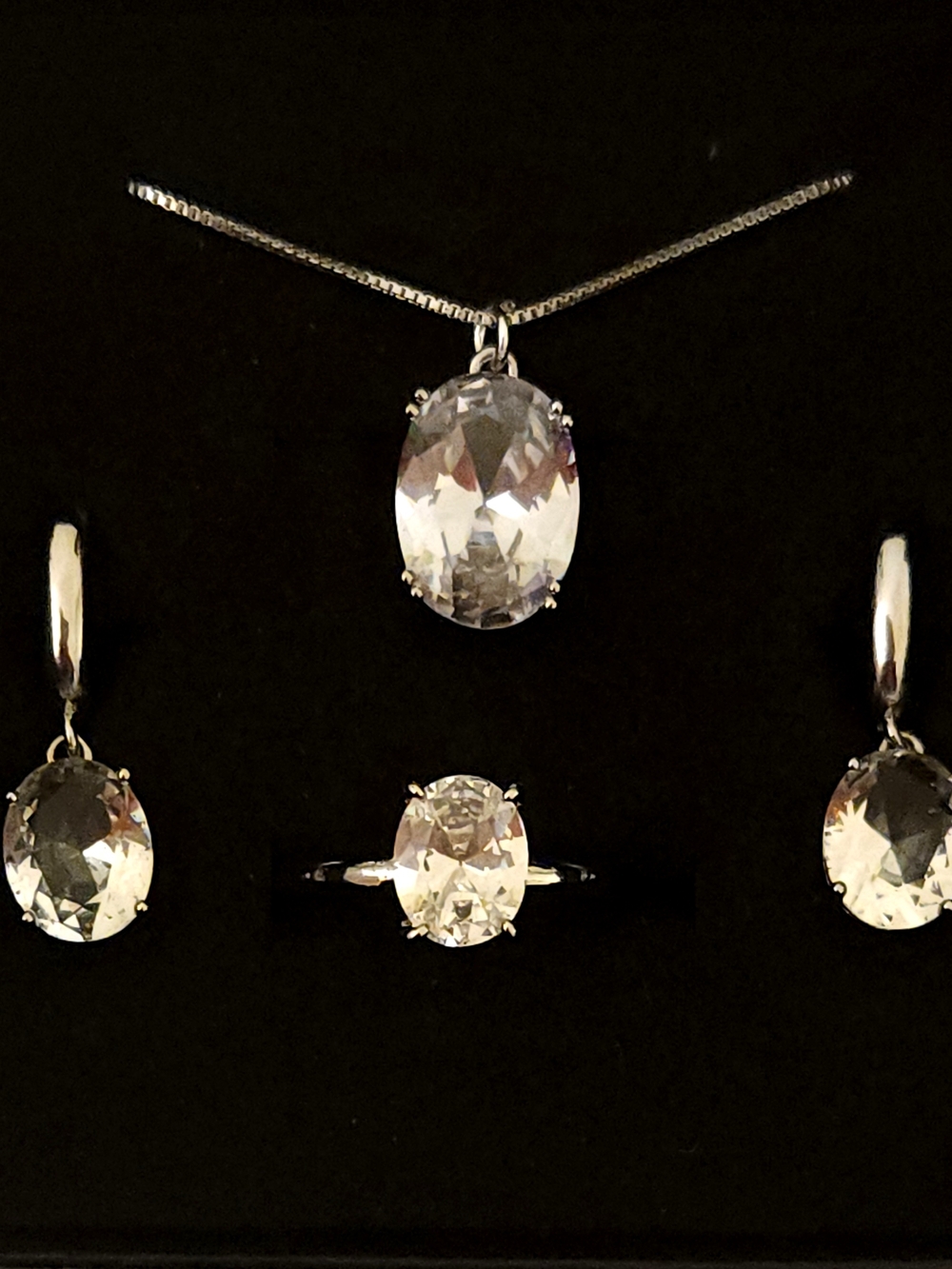 Sterling Silver And Oval Crystal Jewelry Set